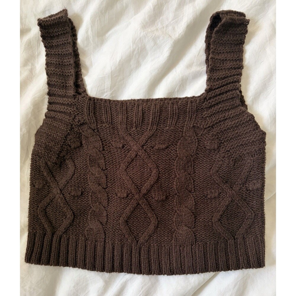 Kendall & Kylie Cable Knit Tank Sweater size M Color Brown Preppy Clueless Goth